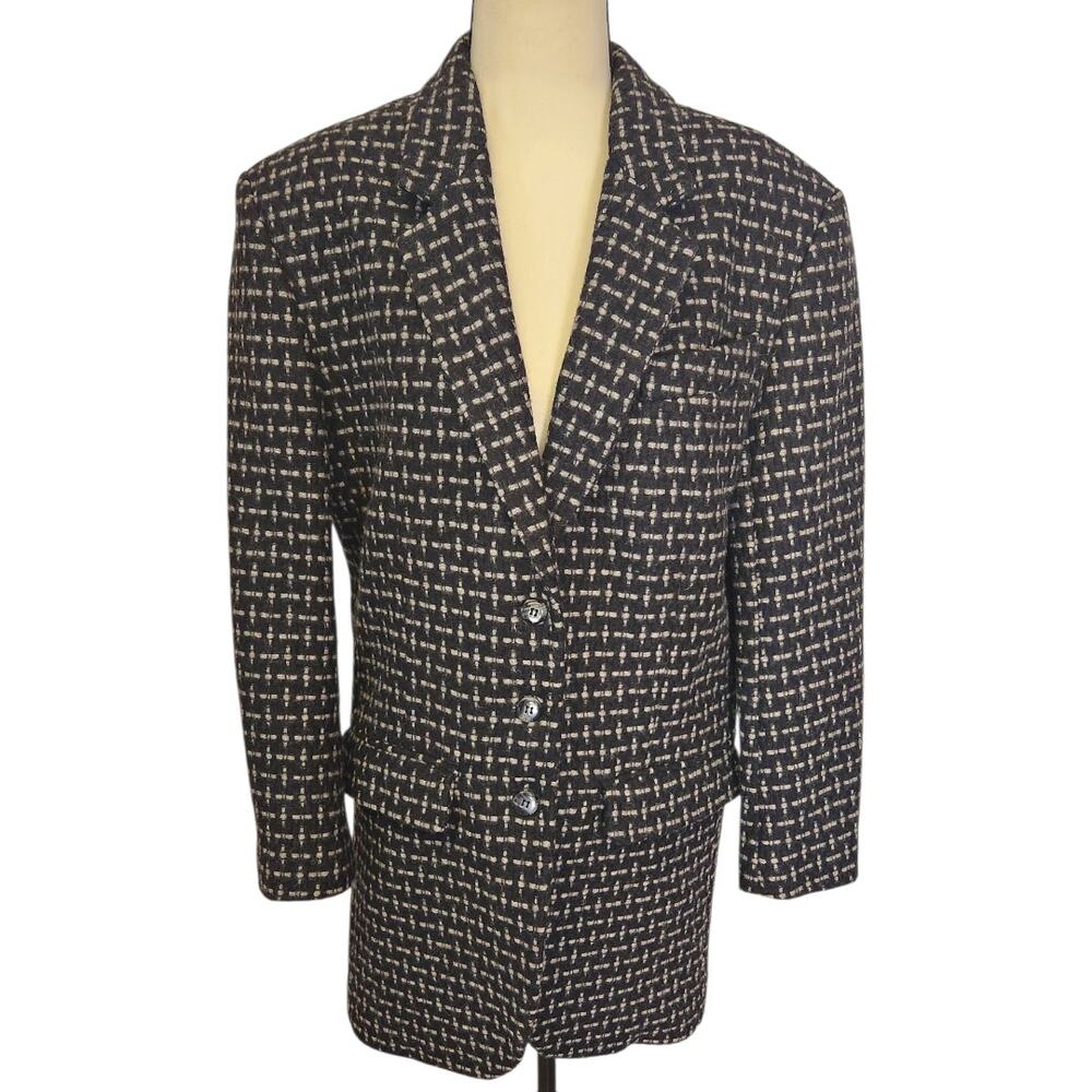 InWear Italian Wool Blend Black White Single Breasted Classic Blazer Size Medium